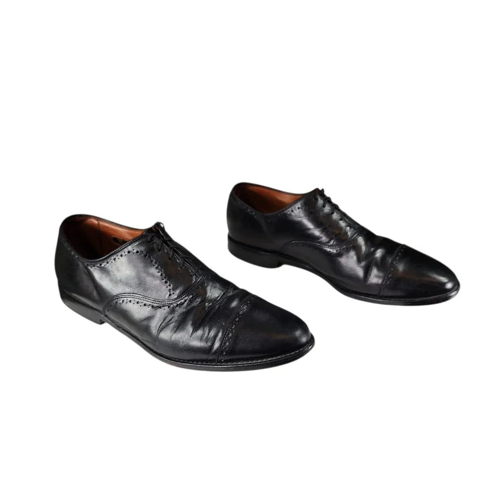 Allen Edmonds Mens Dress Shoe 12D Hale Black Leather Brogue Derby Oxford Cap Toe
